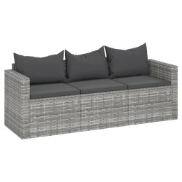 VidaXL 3-osobowa sofa ogrodowa z poduszkami, szara, polirattan