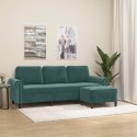 VidaXL 3-osobowa sofa z podnóżkiem, ciemnozielony, 180 cm, aksamit