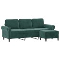 VidaXL 3-osobowa sofa z podnóżkiem, ciemnozielony, 180 cm, aksamit