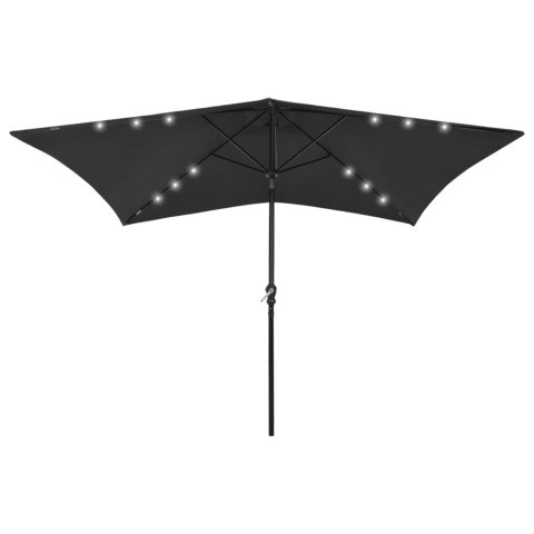 VidaXL Parasol ogrodowy z LED i stalowym słupkiem, czarny, 2x3 m