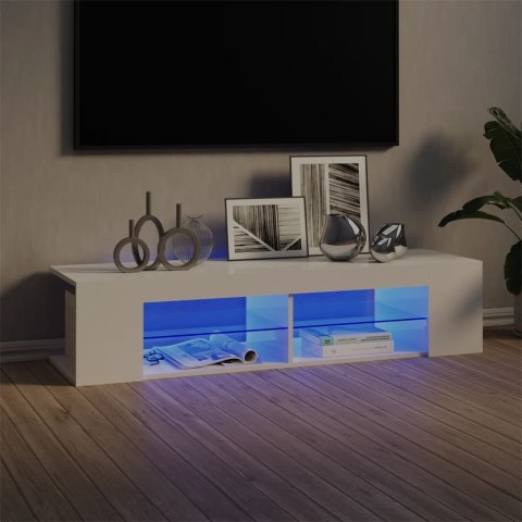 VidaXL Szafka TV z lampkami LED, wysoki połysk, biała, 135x39x30 cm