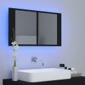 VidaXL Szafka łazienkowa z lustrem i LED, czarna, 80x12x45 cm, akryl