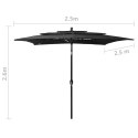 VidaXL 3-poziomowy parasol na aluminiowym słupku, czarny, 2,5x2,5 m