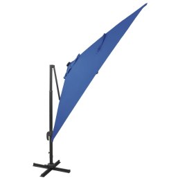 VidaXL Parasol wiszący z LED i słupkiem, niebieski, 300 cm