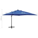 VidaXL Parasol wiszący z LED i słupkiem, niebieski, 300 cm