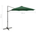 VidaXL Parasol wiszący z LED i słupkiem, zielony, 300 cm