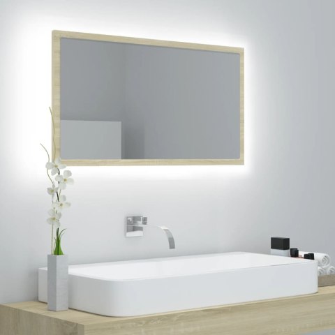 VidaXL Lustro łazienkowe LED, kolor dąb sonoma, 80x8,5x37 cm, akryl