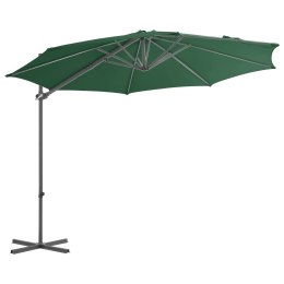 VidaXL Parasol wiszący ze stalowym słupkiem, 300 cm, zielony