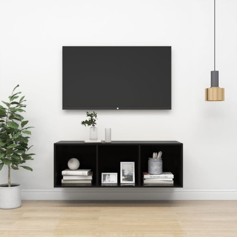 VidaXL Wisząca szafka pod TV, wysoki połysk, czarna, 37x37x107 cm