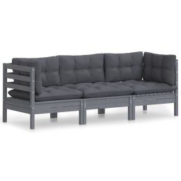 VidaXL 3-osobowa sofa ogrodowa z antracytowymi poduszkami, sosnowa