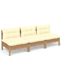 VidaXL 3-osobowa sofa ogrodowa z kremowymi poduszkami, drewno sosnowe