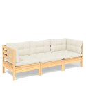 VidaXL 3-osobowa sofa ogrodowa z kremowymi poduszkami, drewno sosnowe