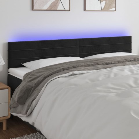 VidaXL Zagłówek do łóżka z LED, czarny, 200x5x78/88 cm, aksamit