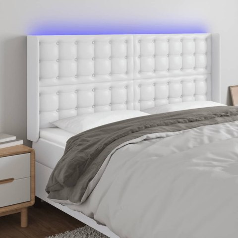 VidaXL Zagłówek do łóżka z LED, biały, 147x16x118/128cm sztuczna skóra