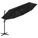 VidaXL 4-poziomowy parasol na aluminiowym słupku, czarny, 3x3 m