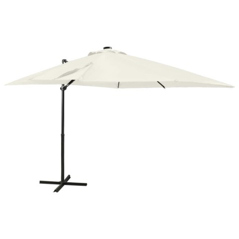 VidaXL Parasol wiszący z lampkami LED i słupkiem, 250 cm, piaskowy