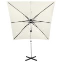 VidaXL Parasol wiszący z lampkami LED i słupkiem, 250 cm, piaskowy