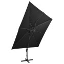 VidaXL Parasol wiszący z lampkami LED i słupkiem, 300 cm, czarny