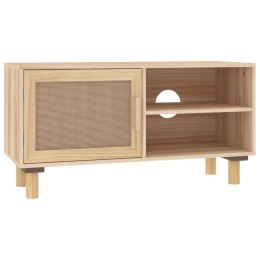 VidaXL Stolik pod TV, brązowy, 80x30x40 cm, drewno sosnowe i rattan