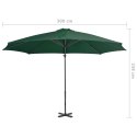 VidaXL Parasol wiszący z aluminiowym słupkiem, 300 cm, zielony