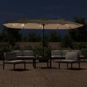 VidaXL Podwójny parasol ogrodowy z LED, kolor taupe, 449x245 cm