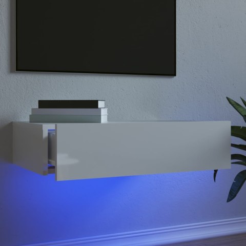 VidaXL Szafka telewizyjna z LED, biała z połyskiem, 60x35x15,5 cm