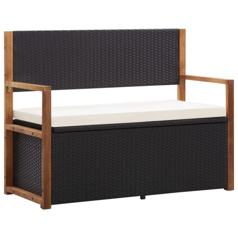 VidaXL Ławka ze schowkiem, 115 cm, rattan PE i drewno akacjowe, czarna