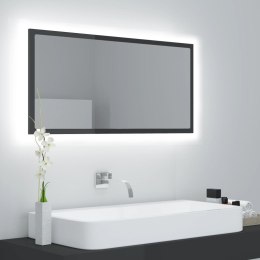 VidaXL Lustro łazienkowe LED, wysoki połysk, szare, 90x8,5x37cm, akryl