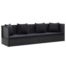 VidaXL Sofa ogrodowa z poduszkami, polirattan, czarna