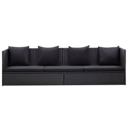 VidaXL Sofa ogrodowa z poduszkami, polirattan, czarna