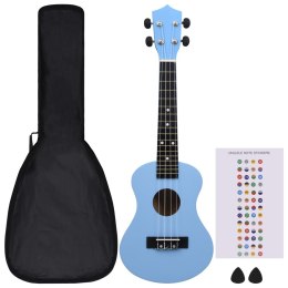 VidaXL Ukulele sopranowe z pokrowcem, dla dzieci, błękitne, 23