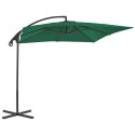 VidaXL Parasol wiszący ze stalowym słupkiem, 250x250 cm, zielony