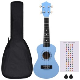 VidaXL Ukulele sopranowe z pokrowcem, dla dzieci, niebieskie, 21