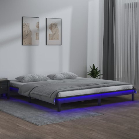 VidaXL Rama łóżka z LED, szara, 140x190 cm, lite drewno