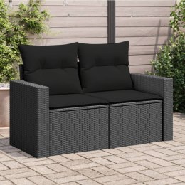 VidaXL Sofa ogrodowa z poduszkami, 2-osobowa, czarna, polirattan