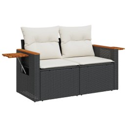 VidaXL Sofa ogrodowa z poduszkami, 2-osobowa, czarna, polirattan