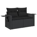 VidaXL Sofa ogrodowa z poduszkami, 2-osobowa, czarna, polirattan