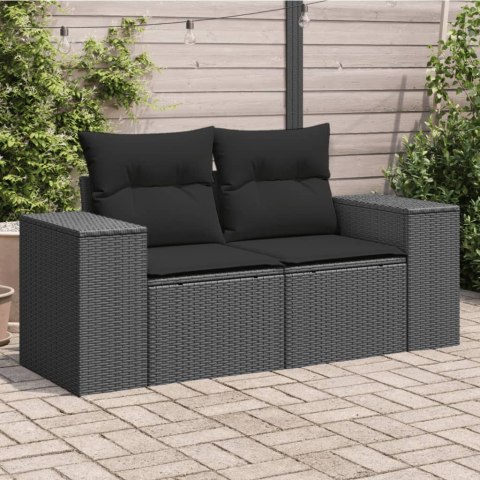 VidaXL Sofa ogrodowa z poduszkami, 2-osobowa, czarna, polirattan