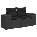 VidaXL Sofa ogrodowa z poduszkami, 2-osobowa, czarna, polirattan