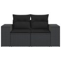 VidaXL Sofa ogrodowa z poduszkami, 2-osobowa, czarna, polirattan