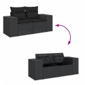 VidaXL Sofa ogrodowa z poduszkami, 2-osobowa, czarna, polirattan