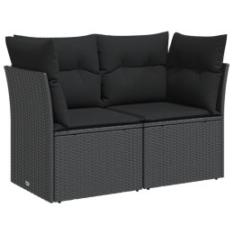 VidaXL Sofa ogrodowa z poduszkami, 2-osobowa, czarna, polirattan