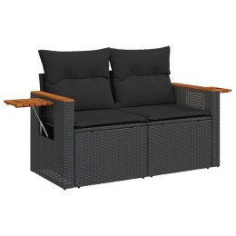 VidaXL Sofa ogrodowa z poduszkami, 2-osobowa, czarna, polirattan