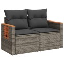 VidaXL Sofa ogrodowa z poduszkami, 2-osobowa, szara, polirattan