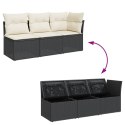 VidaXL Sofa ogrodowa z poduszkami, 3-osobowa, czarna, polirattan