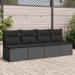 VidaXL Sofa ogrodowa z poduszkami, 4-osobowa, czarna, polirattan