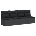 VidaXL Sofa ogrodowa z poduszkami, 4-osobowa, czarna, polirattan