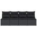 VidaXL Sofa ogrodowa z poduszkami, 4-osobowa, czarna, polirattan