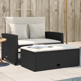 VidaXL Sofa ogrodowa z poduszkami, 2-osobowa, czarna, polirattan