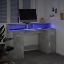 VidaXL Biurko z podświetleniem LED, betonowa szarość, 140x55x91 cm